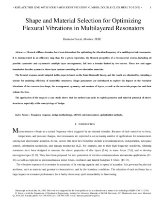 Shape and Material Selection for Optimizing Flexural Vibrations in Multilayered Resonators thumbnail