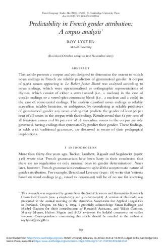 Predictability in French gender attribution: A corpus analysis thumbnail