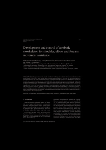 Development and control of a robotic exoskeleton for shoulder, elbow and forearm movement assistance thumbnail