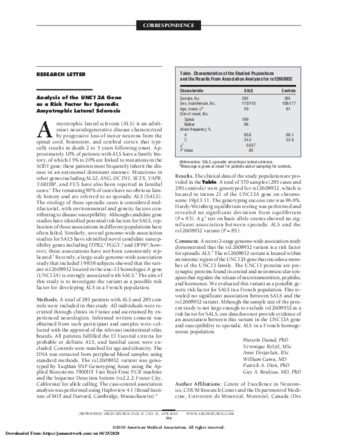 Analysis of the UNC13A Gene as a Risk Factor for Sporadic Amyotrophic Lateral Sclerosis thumbnail