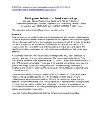 Fretting wear behavior of Zn–Ni alloy coatings thumbnail