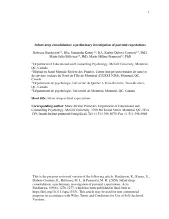 Infant sleep consolidation: A preliminary investigation of parental expectations thumbnail