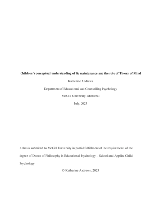 Children’s conceptual understanding of lie maintenance and the role of Theory of Mind thumbnail