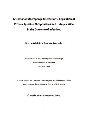 «Leishmania»-macrophage interactions: regulations of protein tyrosine phosphatases and its implication in the outcome of infection thumbnail