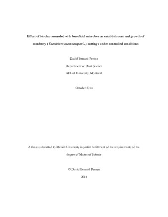 Effect of biochar amended with beneficial microbes on establishment and growth of cranberry («Vaccinium macrocarpon L.») cuttings under controlled conditions thumbnail