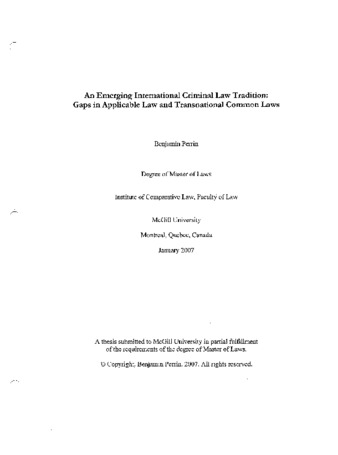 An emerging international criminal law tradition : gaps in applicable law and transnational common laws thumbnail