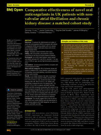 Comparative effectiveness of novel oral anticoagulants in UK patients with non-valvular atrial fibrillation and chronic kidney disease: a matched cohort study thumbnail