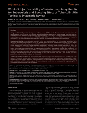 Within-Subject Variability of Interferon-g Assay Results for Tuberculosis and Boosting Effect of Tuberculin Skin Testing: A Systematic Review thumbnail