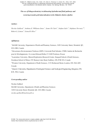 The use of lithogeochemistry in delineating hydrothermal fluid pathways and vectoring towards gold mineralization in the Malartic district, Québec thumbnail