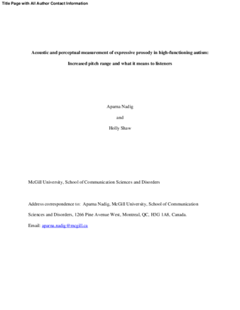 Acoustic and perceptual measurement of expressive prosody in high-functioning autism: increased pitch range and what it means to listeners thumbnail