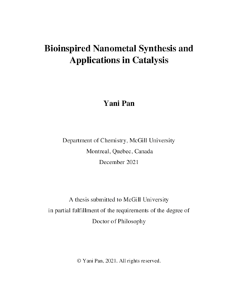 Bioinspired nanometal synthesis and applications in catalysis thumbnail