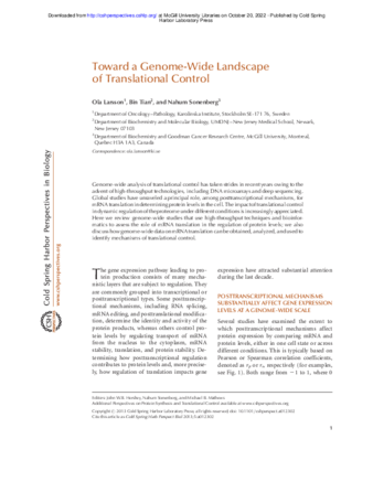 Toward a Genome-Wide Landscape of Translational Control thumbnail