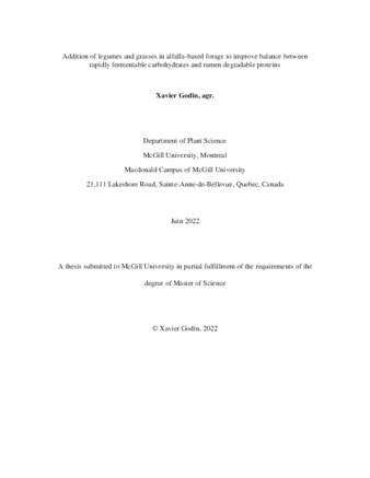 Addition of legumes and grasses in alfalfa-based forage to improve balance between rapidly fermentable carbohydrates and rumen degradable proteins thumbnail