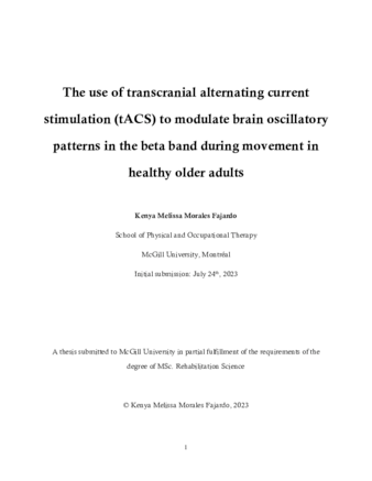 The use of transcranial alternating current stimulation (tACS) to modulate brain oscillatory patterns in the beta band during movement in healthy older adults thumbnail