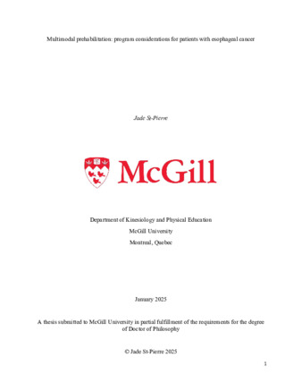 Multimodal prehabilitation: program considerations for patients with esophageal cancer thumbnail