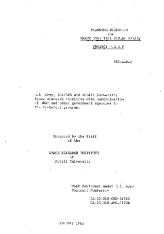 Planning directive for March 1965 test firing series Project HARP thumbnail