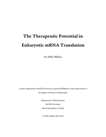 The therapeutic potential in eukaryotic mRNA translation thumbnail