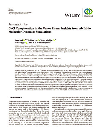 CuCl Complexation in the Vapor Phase: Insights from Ab Initio Molecular Dynamics Simulations thumbnail