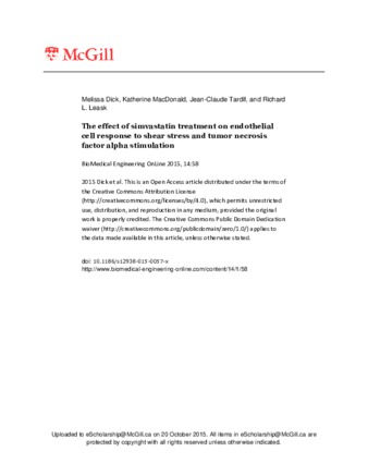 The effect of simvastatin treatment on endothelial cell response to shear stress and tumor necrosis factor alpha stimulation thumbnail