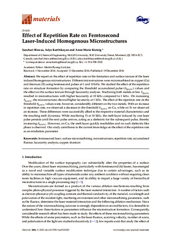 Effect of Repetition Rate on Femtosecond Laser-Induced Homogenous Microstructures thumbnail
