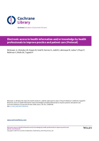 Electronic access to health information and/or knowledge by health professionals to improve practice and patient care (Review) thumbnail