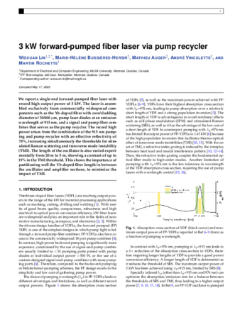 3 kW forward-pumped fiber laser via pump recycler thumbnail