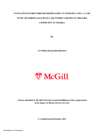 Navigating Between Entrenched Discriminatory Customary Laws: A Case Study of Inheritance Rules and Gender Rights in the Igbo Community in Nigeria thumbnail