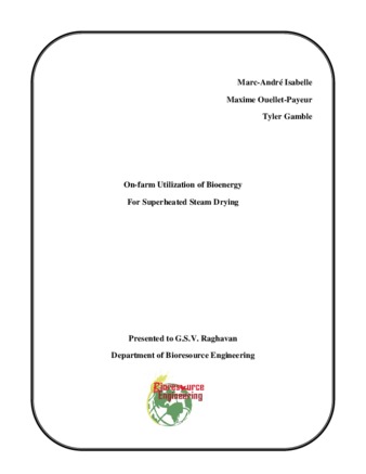 On-farm Utilization of Bioenergy For Superheated Steam Drying thumbnail