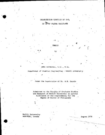 Chlorination kinetics of ZrO2 in an RF plasma tailflame thumbnail