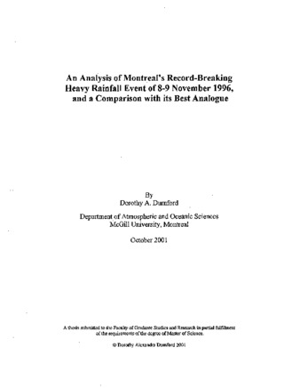 An analysis of Montreal's record-breaking heavy rainfall event of 8-9 November 1996, and a comparison with its best analogue / thumbnail