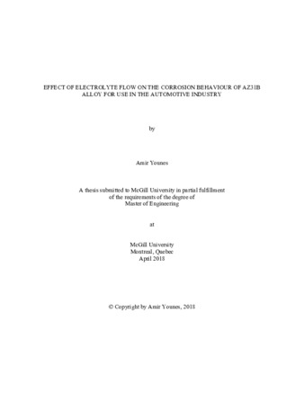 Effect of electrolyte flow on the corrosion behaviour of AZ31B alloy for use in the automotive industry thumbnail