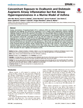 Concomitant Exposure to Ovalbumin and Endotoxin Augments Airway Inflammation but Not Airway Hyperresponsiveness in a Murine Model of Asthma thumbnail