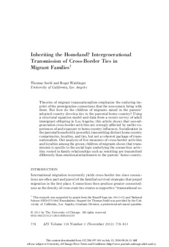 Inheriting the homeland? Intergenerational transmission of cross border ties in migrant families thumbnail