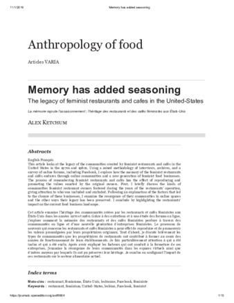 Memory has added seasoning: The legacy of feminist restaurants and cafes in the United-States thumbnail