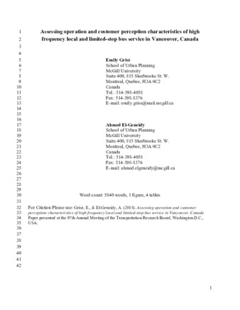 Assessing operation and customer perception characteristics of high frequency local and limited-stop bus service in Vancouver, Canada thumbnail