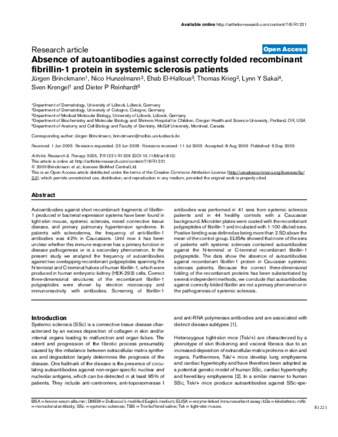 Absence of autoantibodies against correctly folded recombinant fibrillin-1 protein in systemic sclerosis patients thumbnail