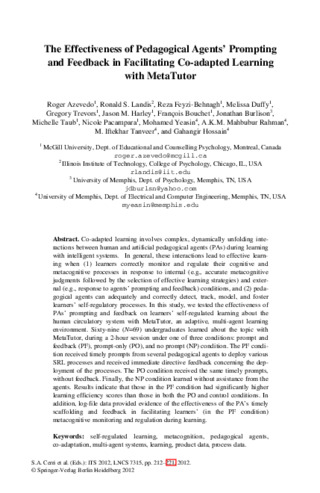 The Effectiveness of Pedagogical Agents’ Prompting and Feedback in Facilitating Co-adapted Learning with MetaTutor thumbnail