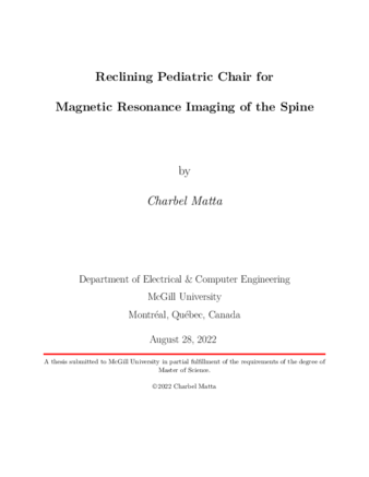 Reclining pediatric chair for magnetic resonance imaging of the spine thumbnail