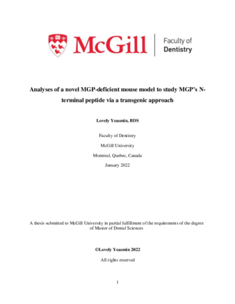 A transgenic approach to understand the role of the N’-terminal sequence of matrix Gla protein in the prevention of ectopic calcification thumbnail