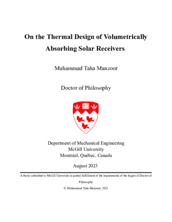 On the Thermal Design of Volumetrically Absorbing Solar Receivers thumbnail