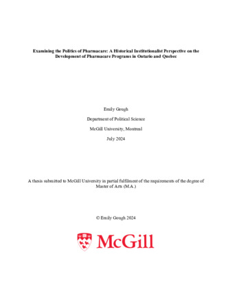 Examining the Politics of Pharmacare: A Historical Institutionalist Perspective on the Development of Pharmacare Programs in Ontario and Quebec thumbnail