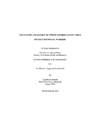 The nature and degree of stress experienced by child protection social workers / thumbnail
