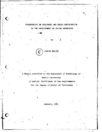 Friendships in childhood and their contribution to the development of social knowledge by Janice Nelson. thumbnail