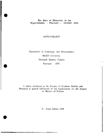 The role of histamine in the hypothalamic - pituitary - adrenal axis / thumbnail