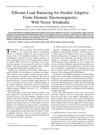 Efficient load balancing for parallel adaptive finite-element electromagnetics with vector tetrahedra thumbnail