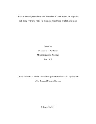 Self-criticism and personal standards dimensions of perfectionism and subjective well-being over three years: the mediating role of basic psychological needs thumbnail