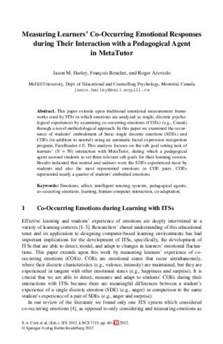 Measuring Learners’ Co-Occurring Emotional Responses during Their Interaction with a Pedagogical Agent in MetaTutor thumbnail