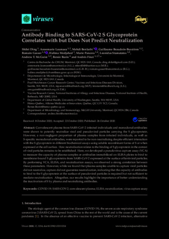 Antibody Binding to SARS-CoV-2 S Glycoprotein Correlates with but Does Not Predict Neutralization thumbnail