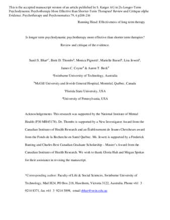 Is longer term psychodynamic psychotherapy more effective than shorter term therapies? thumbnail