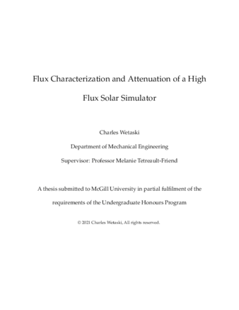 Flux Characterization and Attenuation of a High Flux Solar Simulator thumbnail